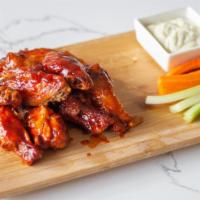 Fire Wings  · Sweet and Spicy Wings, Carrots, Celery, Blue Cheese.