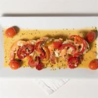 Shrimp Pompeii · Sauteed  shrimp. cherry peppers,  grape tomatoes, garlic, white wines.