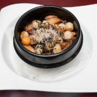 Scallop Shiitake Mushrooms · Pan fried scallops, stir-fried with shiitake mushrooms, served on a hot stone bowl
