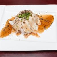 Torched White Tuna. · Torched white tuna sashimi and black pepper glazed with Japanese sauce
