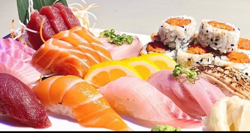 Sushi Sashimi Bleu · 5 pieces of sushi, 12 pieces of sashimi, & 1 roll (chef choice)