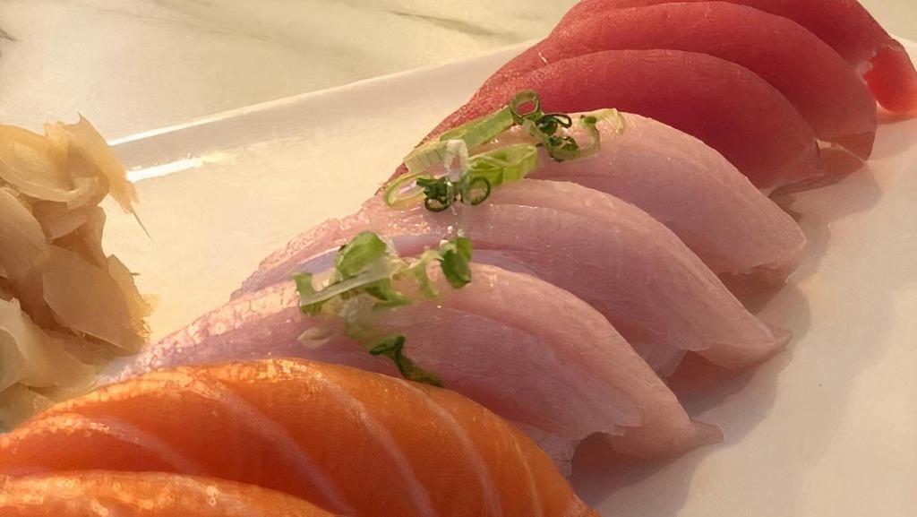 3 Color Sushi · 3 pieces of tuna, 3 pieces of salmon, & 3 pieces of yellowtail sushi