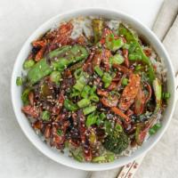 General Tso'S Stir Fry · lemongrass grilled chicken, white jasmine rice, fresh market vegetables wok-seared in our ho...