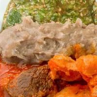 Ila / Okro With Assorted Meat And Fish · served with Eba, Amala dudu, Fufu,Iyan, Semo.