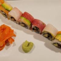 Rainbow Roll · Salmon, Tuna, Red Snapper, BBQ eel, crabmeat, and avocado.