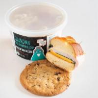 Small Soup, Slider And Cookie Combo · Pint of soup, challah slider and a salted chocolate chip cookie.