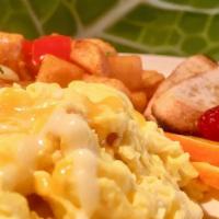 Basics · bacon or sausage with two eggs any style served with home fries and toast