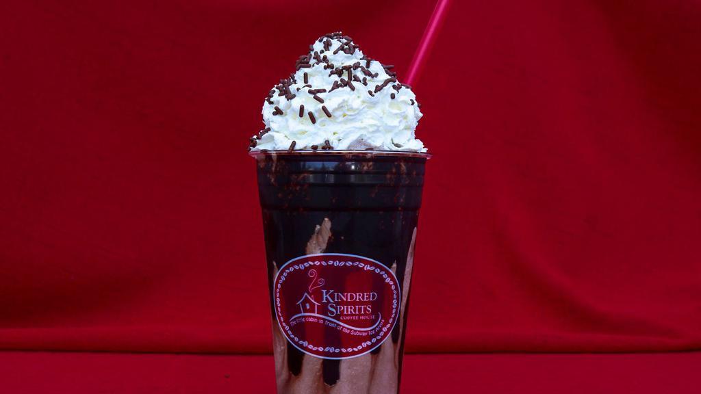 Chocolate Bomb · A chocolate lover's dream. 20 below chocolate, blended with your choice of milk, with chocolate sauce and chocolate sprinkles.