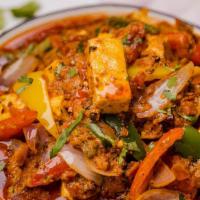 Paneer Kadai · Gluten-free. Homemade cheese cooked with bell peppers, onions, tomatoes, and freshly ground ...