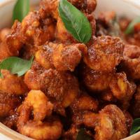 Shrimp Manchurian · Vegan, gluten-free. Shrimp cooked with Indo Chinese sauce.