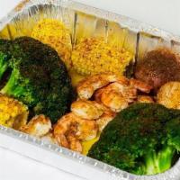 Large Shrimp Steamed Platter · 12 pieces. Served with broccoli, corn, and red potato.