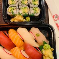 Sushi Regular · Seven pcs sushi and a California roll.