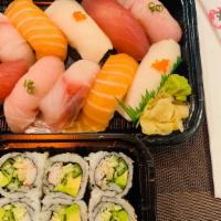 Sushi Deluxe · 10 pcs sushi and a California roll.