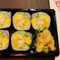 Futo Maki · Oshito, crabmeat, egg, avocado, cucumber.