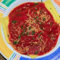 Ravioli Marinara (Full Portion) · Pat's signature marinara sauce over quattro formaggi ravioli (stuffed with Ricotta, fontina,...
