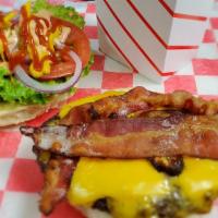 King David’S Meal · Bacon cheeseburger on toasted white buns*customize below* this order comes with a side of fr...