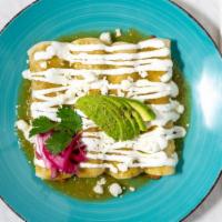 Las Enchiladas · Four enchiladas with protein, rice and beans with either red or green sauce.