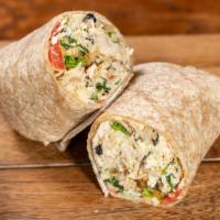Chicken Caesar · Grilled chicken, tomato, parmesan, croutons and kale with Caesar dressing in a flour tortilla.