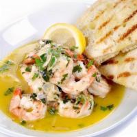 Shrimp Aglio · Pan seared shrimp with garlic, white wine, garlic butter, parsley and chili pepper flakes, g...