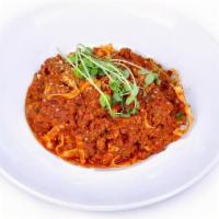 Bolognese · Braised veal, pork & beef, simmered in a San Marzano tomato ragu, parmigiano-reggiano tossed...