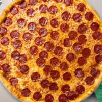 Pepperoni Pizza · Pepperoni topped pizza baked in an oven