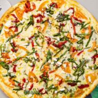 Margherita Pizza · Mozzarella cheese, fresh basil and extra-virgin olive oil pizza baked in an oven