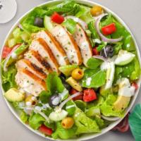 Protein Salad · Mixed green, iceberg, tomato, cucumber, and choice of protein served with fresh homemade pit...