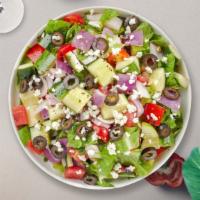 Greek Salad · Mixed greens with cucumbers, olives, cherry tomatoes, feta cheese and greek dressing. Served...