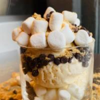 S'More · Vanilla ice cream topped with mini marshmallows, chocolate chips and crushed graham crackers