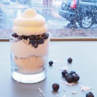 Patty Mayonnaise · Cookie dough yogurt with a marshmallow fluff core topped with fresh blueberries, coconut sha...