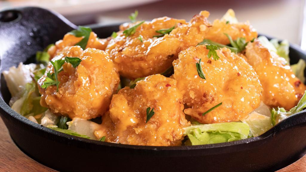 Boom Boom Shrimp ⭐️ · Hand-breaded shrimp to crispy, golden perfection, then tossed with sriracha in a creamy sweet and spicy Thai chili sauce. It's so delizioso that you might want to get two orders!