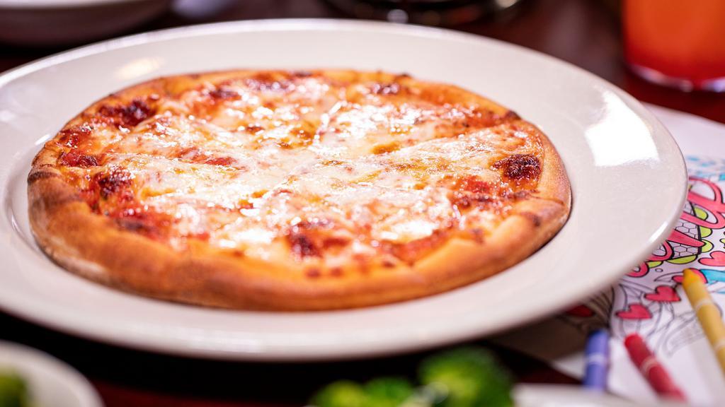 Kids Pizza · A small, kids-sized pizza topped with pizza sauce and mozzarella cheese.