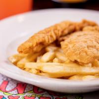 Kids Chicken Tenders · Two breaded juicy, all-white chicken tenders deep-fried to golden perfection and served with...