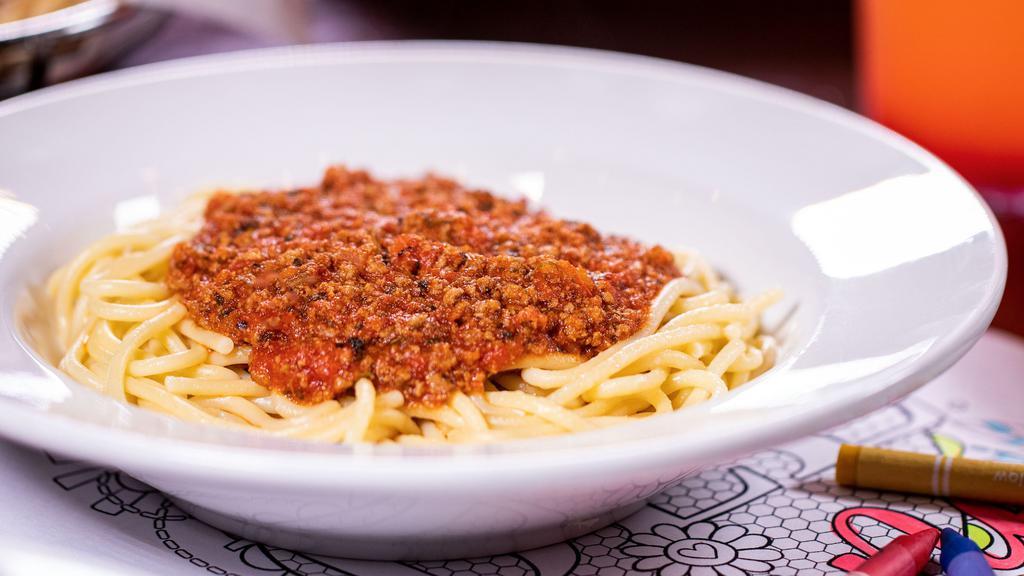 Kids Spaghetti Meat Sauce · A kids portion of spaghetti tossed with our signature marinara meat sauce.