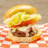 Bacon Cheeseburger · Big juicy burger on a round roll with bacon