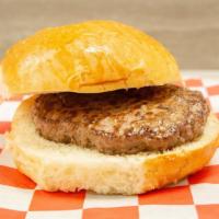Pizza Burger · Big juicy burger on a round roll with pizza sauce and mozzarella cheese