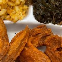 Fried Chicken Wings* · Southern fried whole wings with choice of two sides