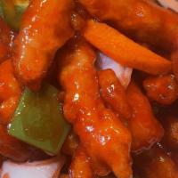 Sweet & Sour Chicken · Sliced Chicken fried in thin batter with S&S sauce, Mandarin style.