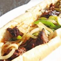 Steak Tip Bomb · Marinated steak tips, peppers, onions, mushrooms and American cheese. Consuming raw or under...