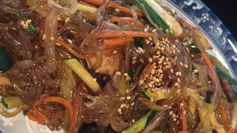 Jap Chae · Stir fried vermicelli w/meat and assorted vegetables