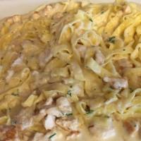 Chicken Piccata · Sautéed in white wine, capers, butter and lemon sauce with a side of pasta.