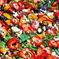 Summer Love Salad (Seasonal) · Spring mix, feta, cranberries, strawberries, mandarins & balsamic glaze.