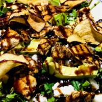 Fall Harvest Salad (Seasonal) · Spring mix, feta, cranberries, caramelized walnuts, fresh pears, apple chips & balsamic glaze.