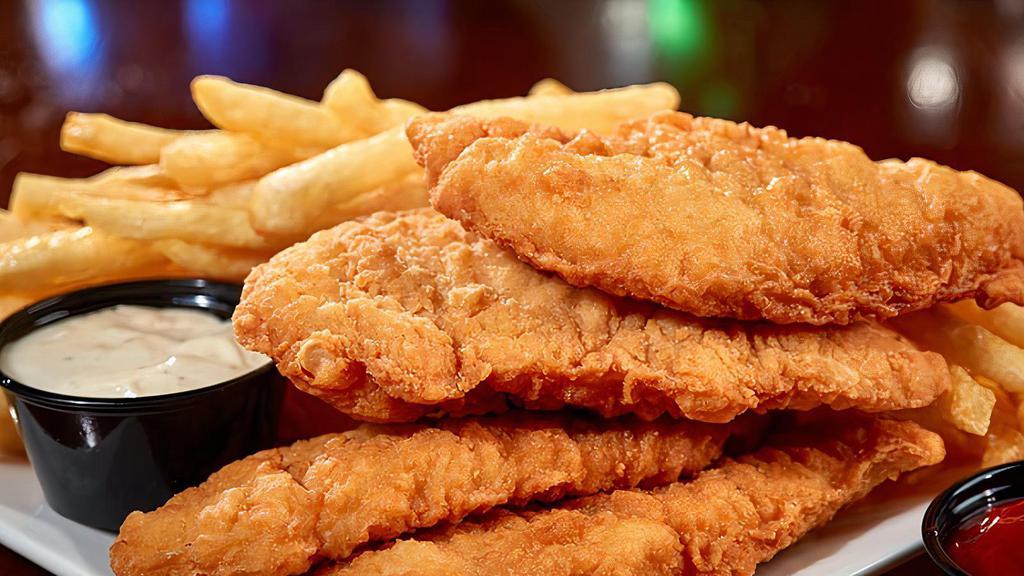 Chicken Tenders · Four chicken tenders, ranch and fries.