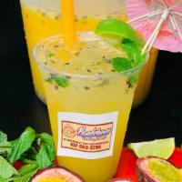 Passion Fruit Mojito 32Oz · fresh passion fruit, lime juice, mint, simple syrup, soda water