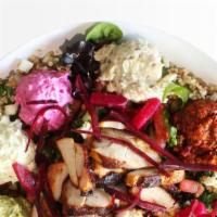 Dip Crazy · mixed greens (1/2), cauliflower rice (1/2), chicken shawarma, turkish salad, lebanese tabbou...