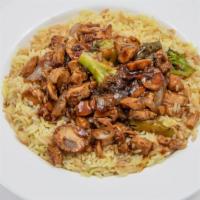 Chicken Stir Fry · With green bell peppers, onions, mushrooms, broccoli, and teriyaki sauce.