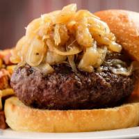 Good Dog Burger · Stuffed with Roquefort Cheese, Topped with Caramelized Onions, Challah Bun