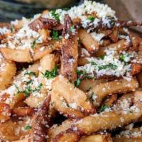 Truffle Fries · hand cut fries, grated parmesan, white truffle old, seasonings side of ketchup