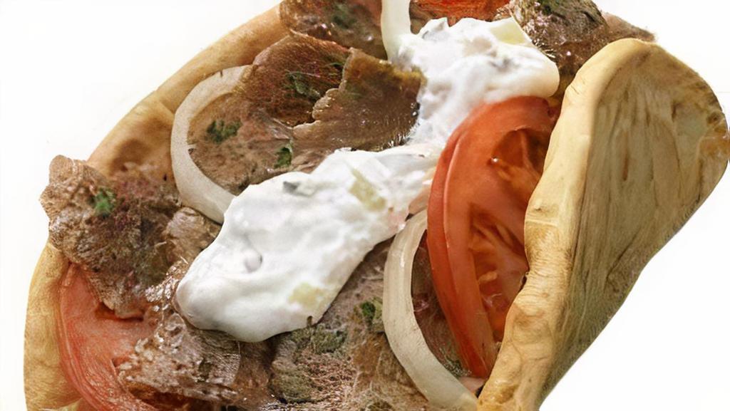 Gyro Sub · Lamb, beef, tzatziki sauce, onion, tomato served on pita bread.